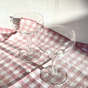 Vintage Mid-century MCM Hollow Stem Champagne Glasses Cocktail Coupe Set of 2
